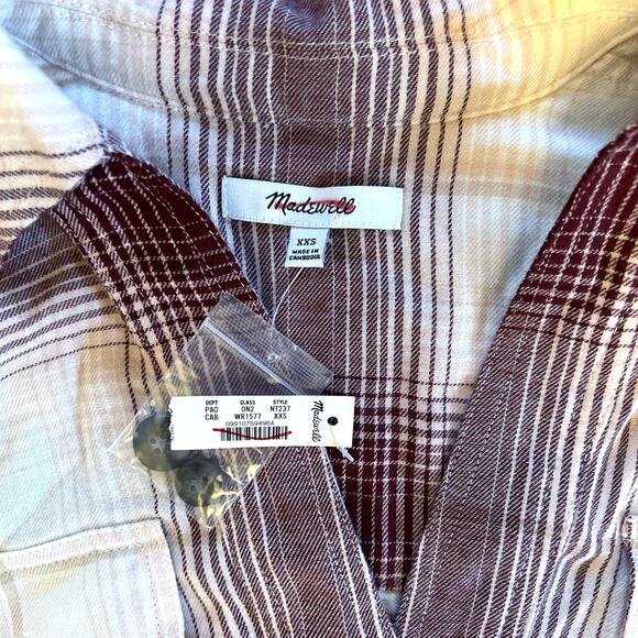 NWT Madewell Popover Shirt in Plaid Cabernet Size XXS - Picture 7 of 8